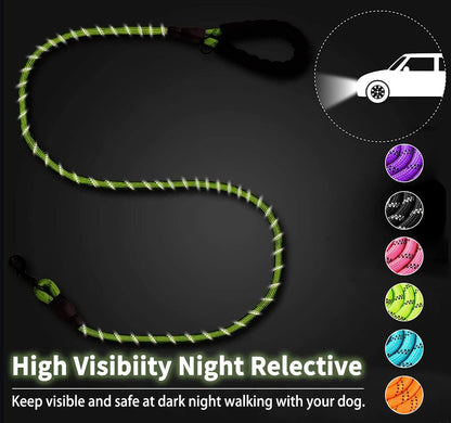 2 Pack Dog Leash 6 FT Heavy Duty - Comfortable Padded Handle - Reflective Dog Leash for Medium Large Dogs with Collapsible Pet Bowl Set 6-Black+Green