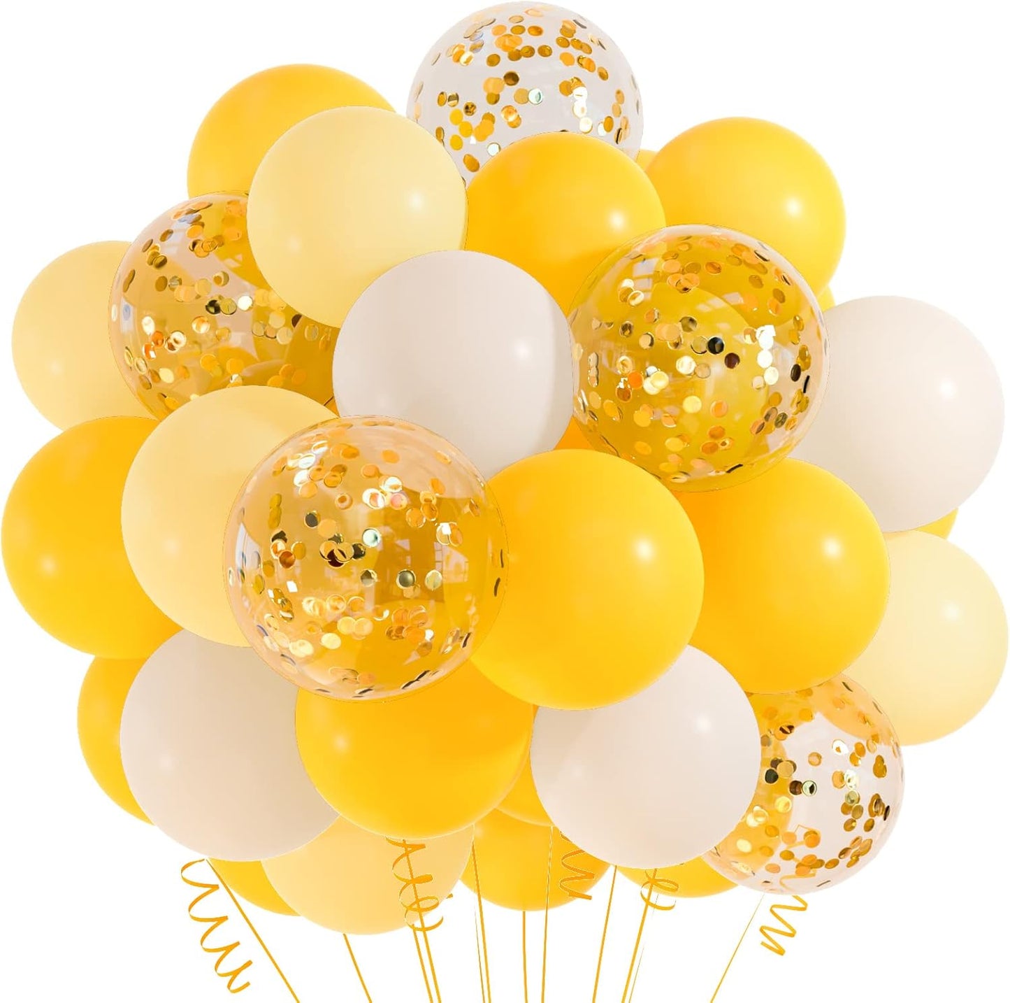 12 inches Yellow White Gold Confetti Balloons 60 Pack Pastel Yellow White Party Balloon for Sunflower Honeybee Theme Birthday Baby Shower Party Supplies