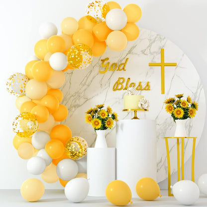 12 inches Yellow White Gold Confetti Balloons 60 Pack Pastel Yellow White Party Balloon for Sunflower Honeybee Theme Birthday Baby Shower Party Supplies