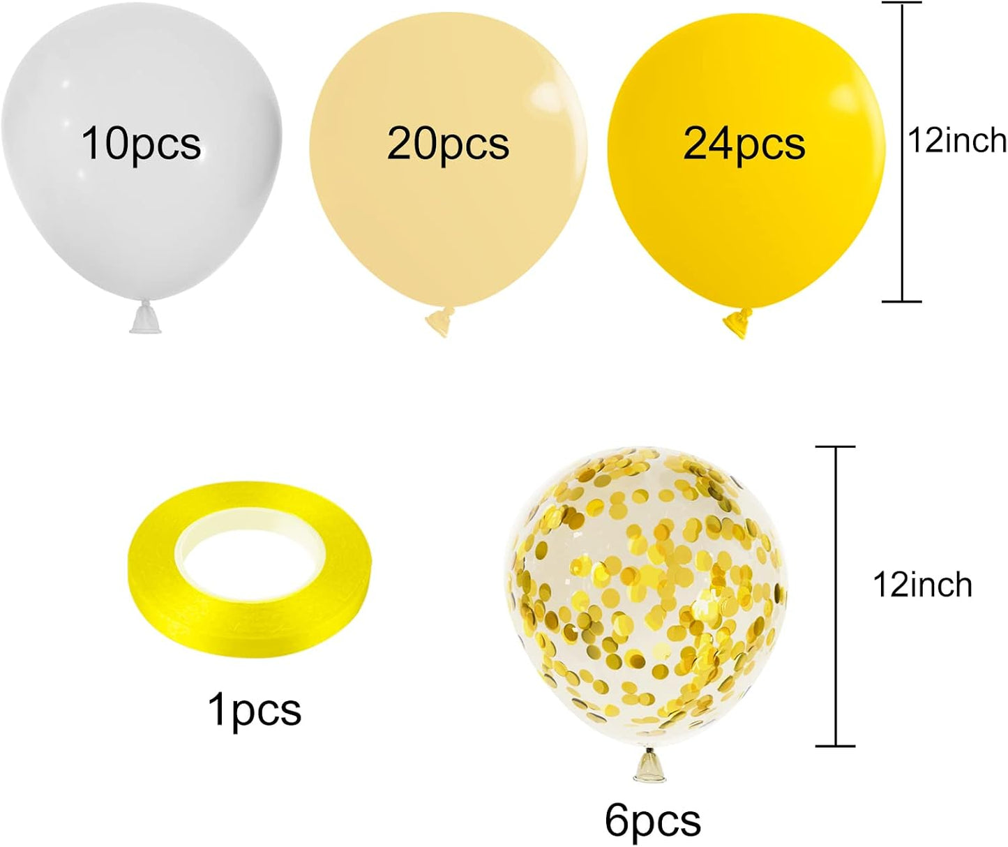 12 inches Yellow White Gold Confetti Balloons 60 Pack Pastel Yellow White Party Balloon for Sunflower Honeybee Theme Birthday Baby Shower Party Supplies