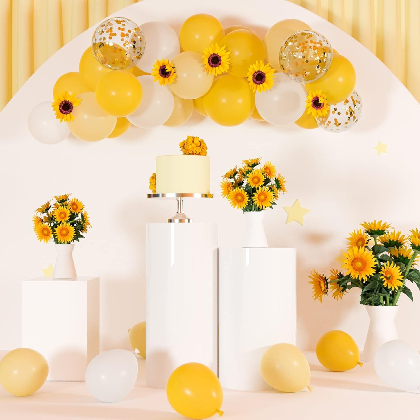 12 inches Yellow White Gold Confetti Balloons 60 Pack Pastel Yellow White Party Balloon for Sunflower Honeybee Theme Birthday Baby Shower Party Supplies