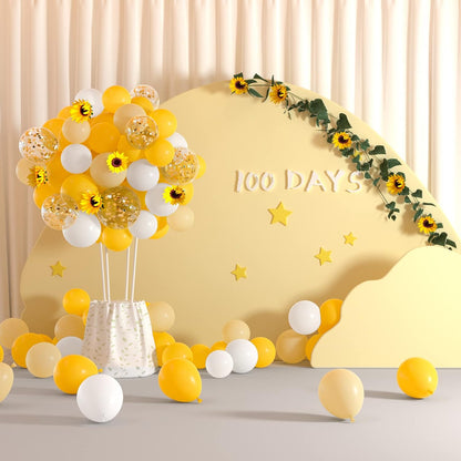 12 inches Yellow White Gold Confetti Balloons 60 Pack Pastel Yellow White Party Balloon for Sunflower Honeybee Theme Birthday Baby Shower Party Supplies