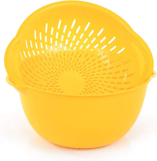 Home Mixing Bowl w/Colander (Large 4.5L, Yellow) - For Washing & Draining Fruits And Vegetables - Heavy Duty Plastic for Baking, Cooking Supplies - Dishwasher Safe