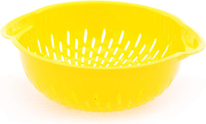 Home Mixing Bowl w/Colander (Large 4.5L, Yellow) - For Washing & Draining Fruits And Vegetables - Heavy Duty Plastic for Baking, Cooking Supplies - Dishwasher Safe