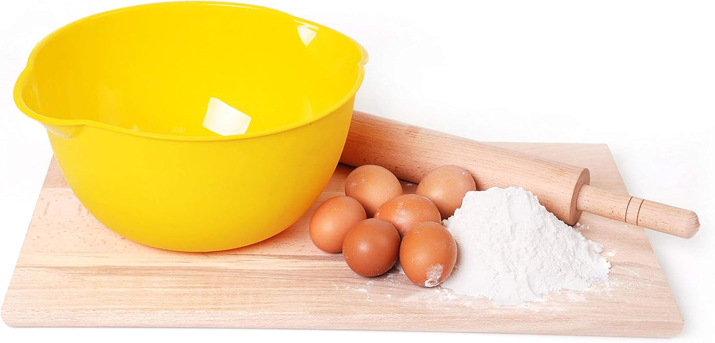 Home Mixing Bowl w/Colander (Large 4.5L, Yellow) - For Washing & Draining Fruits And Vegetables - Heavy Duty Plastic for Baking, Cooking Supplies - Dishwasher Safe