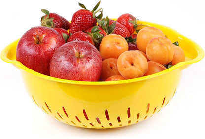 Home Mixing Bowl w/Colander (Large 4.5L, Yellow) - For Washing & Draining Fruits And Vegetables - Heavy Duty Plastic for Baking, Cooking Supplies - Dishwasher Safe