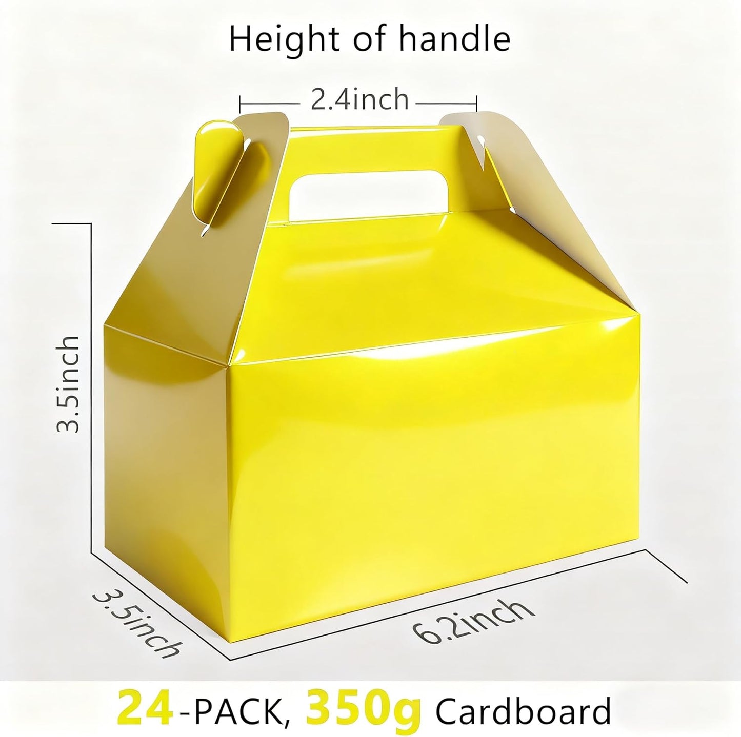 24 Pack Yellow Gable Boxes with Handles 6.2x3.5x3.5 Inch Paper Party Favor Gift Box for Summer Parties Kids Birthdays Friendship Events Sunshine Themes