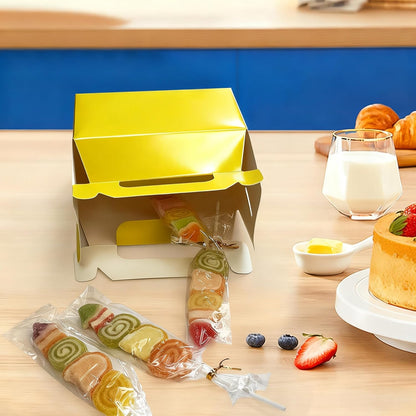 24 Pack Yellow Gable Boxes with Handles 6.2x3.5x3.5 Inch Paper Party Favor Gift Box for Summer Parties Kids Birthdays Friendship Events Sunshine Themes