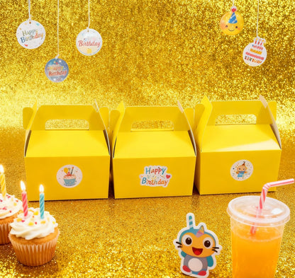 24 Pack Yellow Gable Boxes with Handles 6.2x3.5x3.5 Inch Paper Party Favor Gift Box for Summer Parties Kids Birthdays Friendship Events Sunshine Themes