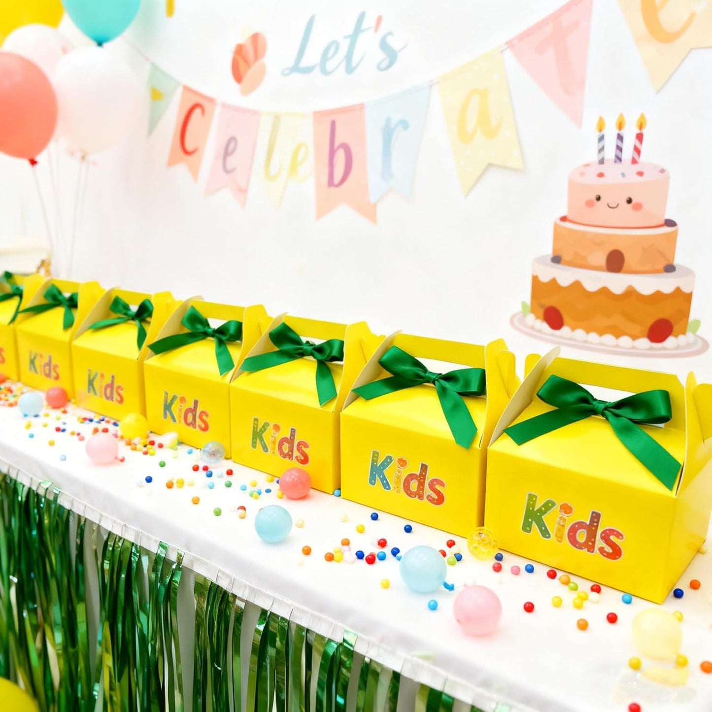 24 Pack Yellow Gable Boxes with Handles 6.2x3.5x3.5 Inch Paper Party Favor Gift Box for Summer Parties Kids Birthdays Friendship Events Sunshine Themes