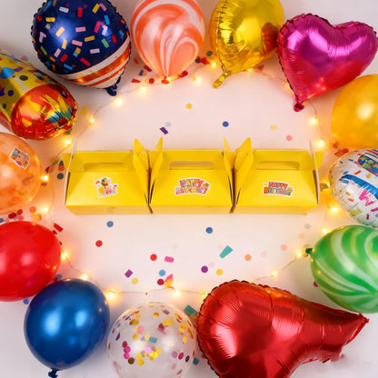 24 Pack Yellow Gable Boxes with Handles 6.2x3.5x3.5 Inch Paper Party Favor Gift Box for Summer Parties Kids Birthdays Friendship Events Sunshine Themes