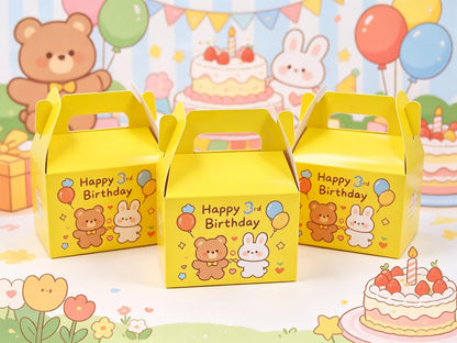 24 Pack Yellow Gable Boxes with Handles 6.2x3.5x3.5 Inch Paper Party Favor Gift Box for Summer Parties Kids Birthdays Friendship Events Sunshine Themes