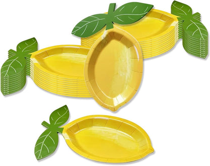 Lemon Shaped Paper Plates Disposable Summer Party Plates with Leaf Yellow Citrus Serving Plates for Tropical, Picnic, Birthday, Baby Shower, Lemonade Party Supplies