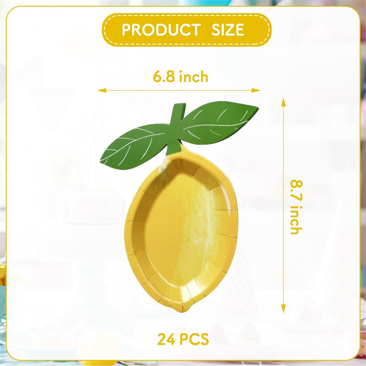 Lemon Shaped Paper Plates Disposable Summer Party Plates with Leaf Yellow Citrus Serving Plates for Tropical, Picnic, Birthday, Baby Shower, Lemonade Party Supplies