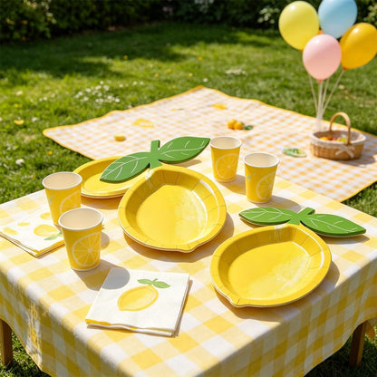 Lemon Shaped Paper Plates Disposable Summer Party Plates with Leaf Yellow Citrus Serving Plates for Tropical, Picnic, Birthday, Baby Shower, Lemonade Party Supplies