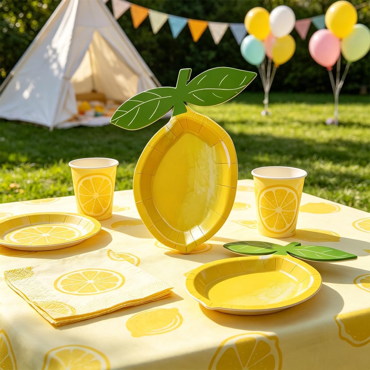 Lemon Shaped Paper Plates Disposable Summer Party Plates with Leaf Yellow Citrus Serving Plates for Tropical, Picnic, Birthday, Baby Shower, Lemonade Party Supplies