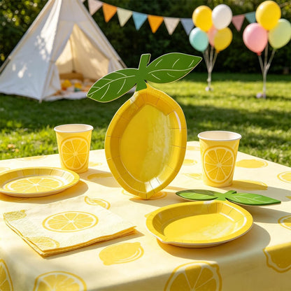 Lemon Shaped Paper Plates Disposable Summer Party Plates with Leaf Yellow Citrus Serving Plates for Tropical, Picnic, Birthday, Baby Shower, Lemonade Party Supplies