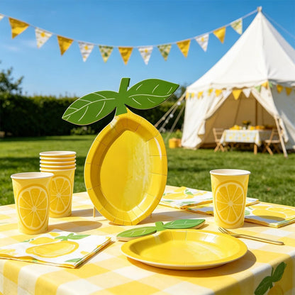 Lemon Shaped Paper Plates Disposable Summer Party Plates with Leaf Yellow Citrus Serving Plates for Tropical, Picnic, Birthday, Baby Shower, Lemonade Party Supplies