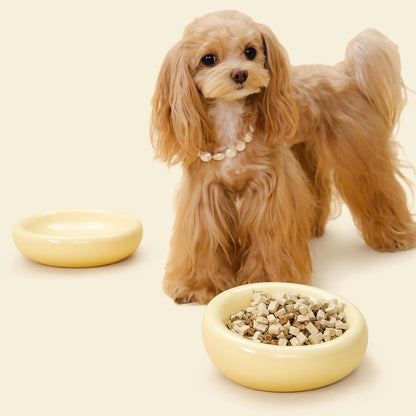 Pebble Pet Bowl Deep Yellow, Ergonomic Dog Cat Feeding Bowl, Flat-Faced Breed, Tilted Ceramic Pet Food Dish, Scooper Eater, Anti-Spill Design, Dishwasher Safe, Modern Pet Bowl, Dry & Wet Diet