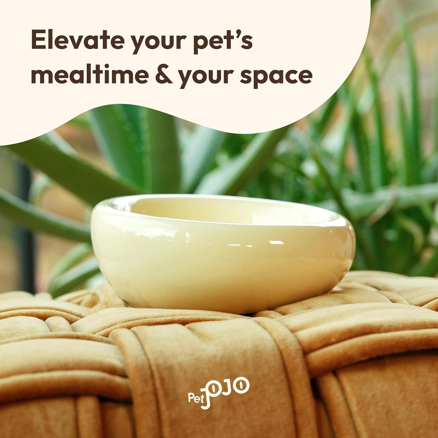 Pebble Pet Bowl Deep Yellow, Ergonomic Dog Cat Feeding Bowl, Flat-Faced Breed, Tilted Ceramic Pet Food Dish, Scooper Eater, Anti-Spill Design, Dishwasher Safe, Modern Pet Bowl, Dry & Wet Diet