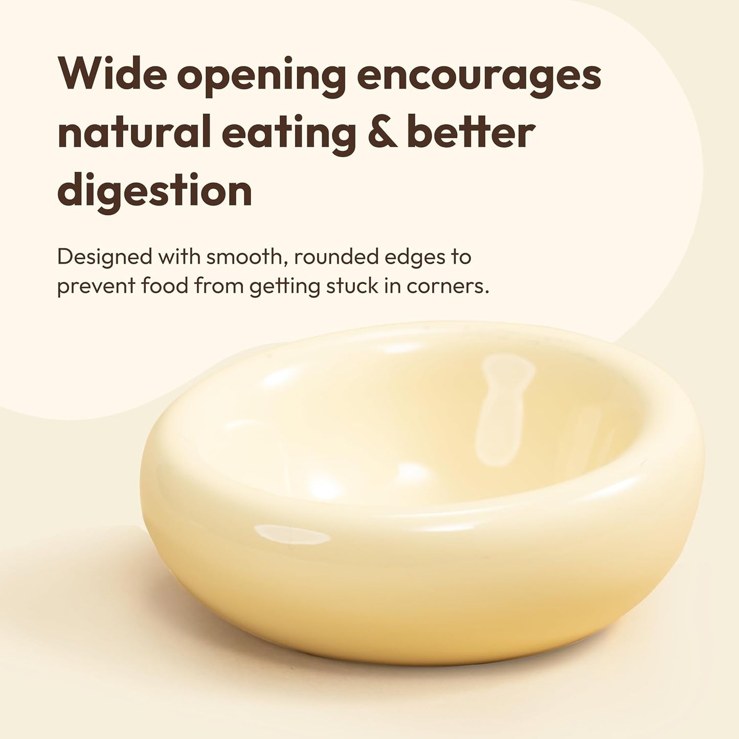 Pebble Pet Bowl Deep Yellow, Ergonomic Dog Cat Feeding Bowl, Flat-Faced Breed, Tilted Ceramic Pet Food Dish, Scooper Eater, Anti-Spill Design, Dishwasher Safe, Modern Pet Bowl, Dry & Wet Diet