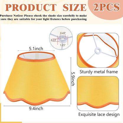 9.4'' Bottom x 5.9'' High x 5.1'' Top Set of 2 Lamp Shade with Petal Edge, Fabric Scalloped Lampshade, for Floor Wall Table Lamps Living Room Bedroom(Yellow)