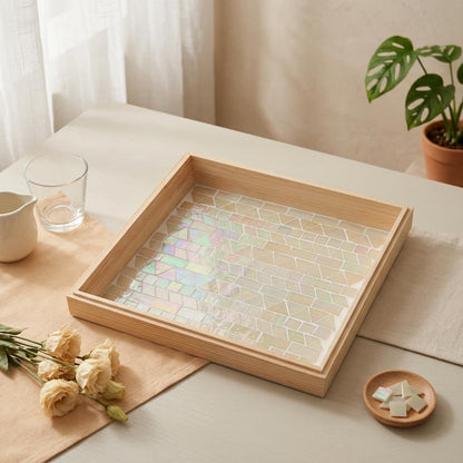 Iridescent Glass Mosaic Tiles - 200g Premium Shimmering Craft Tiles for DIY Projects, Handcrafted Stained Glass Pieces for Home Decor, Coasters, and Stepping Stones (Iridescent Light Yellow)