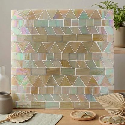 Iridescent Glass Mosaic Tiles - 200g Premium Shimmering Craft Tiles for DIY Projects, Handcrafted Stained Glass Pieces for Home Decor, Coasters, and Stepping Stones (Iridescent Light Yellow)