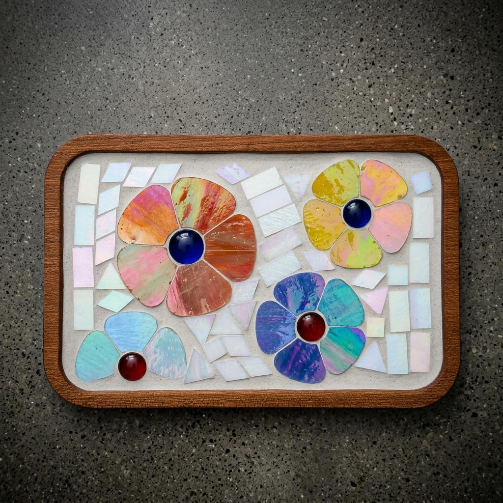 Iridescent Glass Mosaic Tiles - 200g Premium Shimmering Craft Tiles for DIY Projects, Handcrafted Stained Glass Pieces for Home Decor, Coasters, and Stepping Stones (Iridescent Light Yellow)