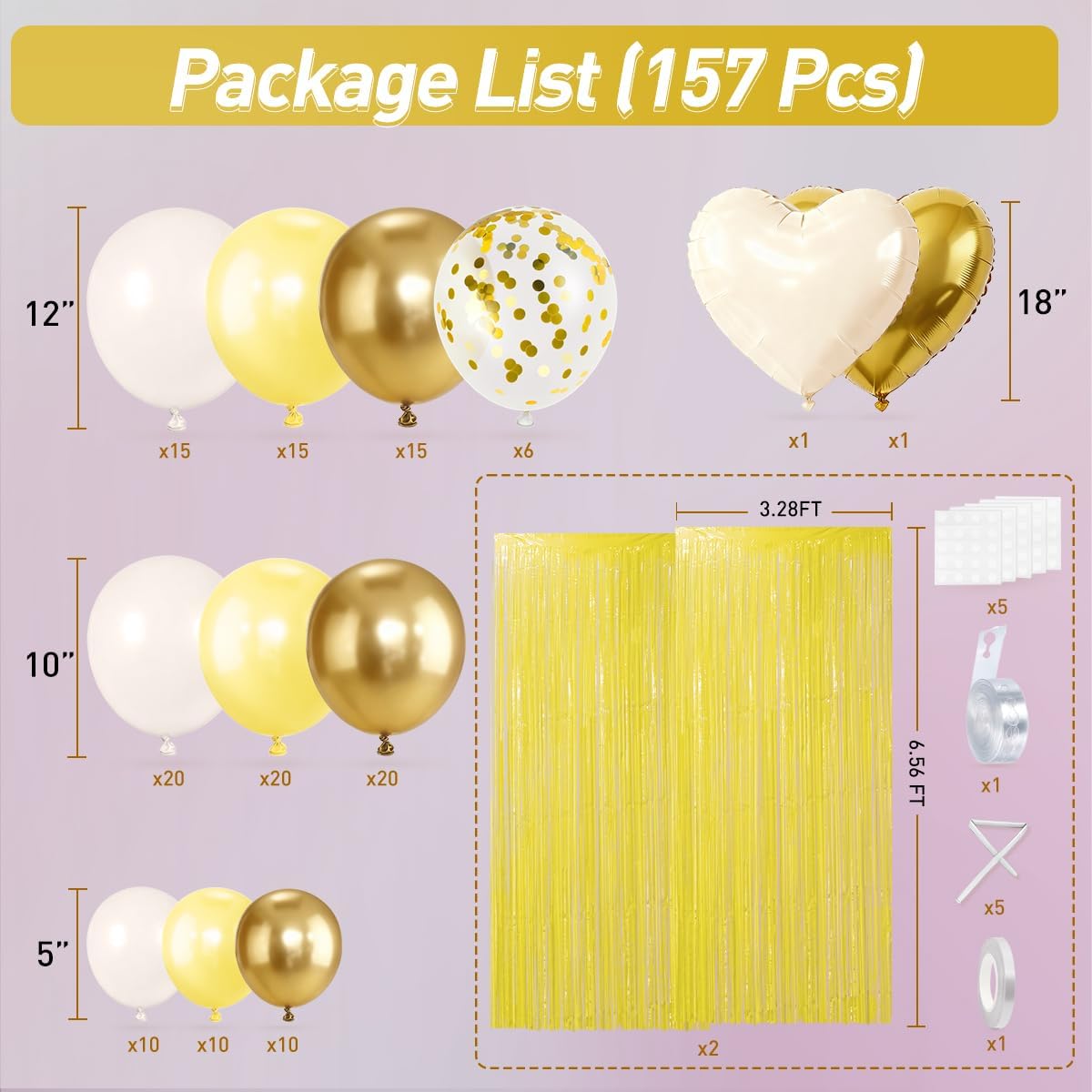 157Pcs Pastel Yellow White and Gold Balloons Garland Arch Kit with Macaron Yellow Fringe Curtain for Baby Shower Birthday Wedding Gender Reveal Sunflower Honeybee Theme Party Decorations