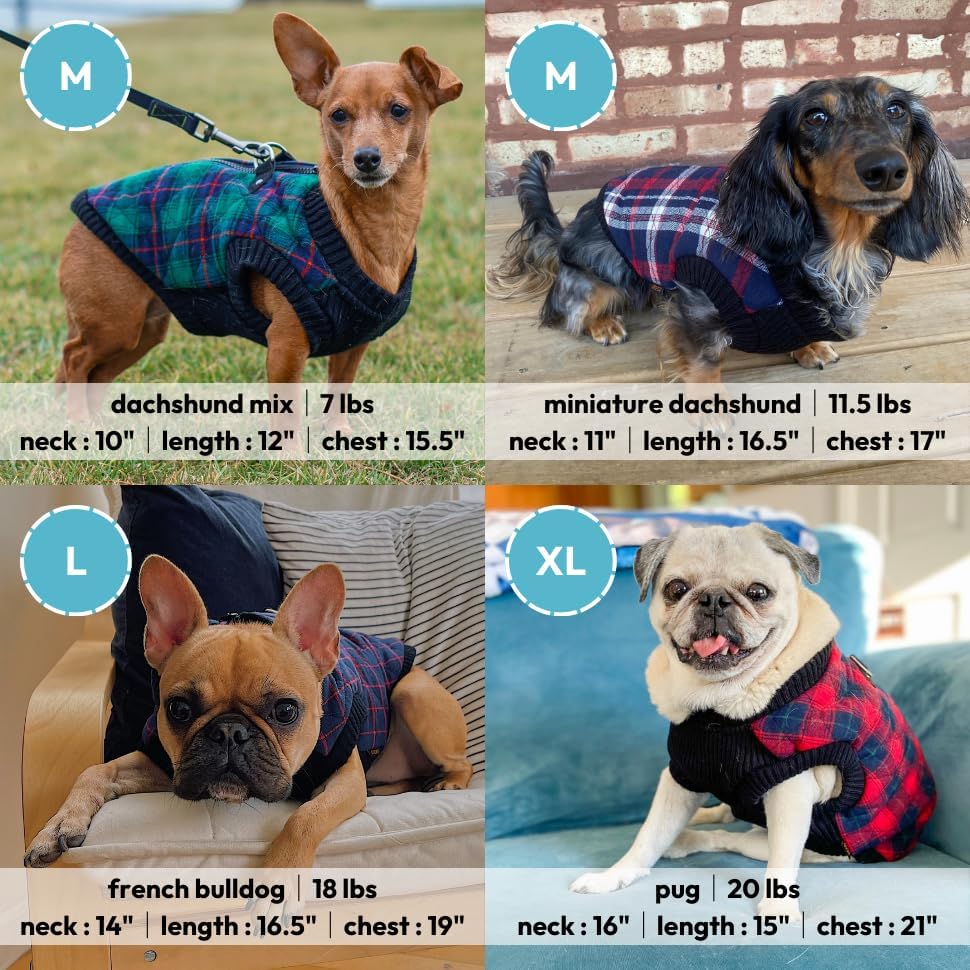 Fashion Vest Check Dog Jacket, Yellow Check, Small | Checkered quilted bomber, water-resistant; Stretch knit bottom; Dual D-ring leash; Pain-free zipper guard