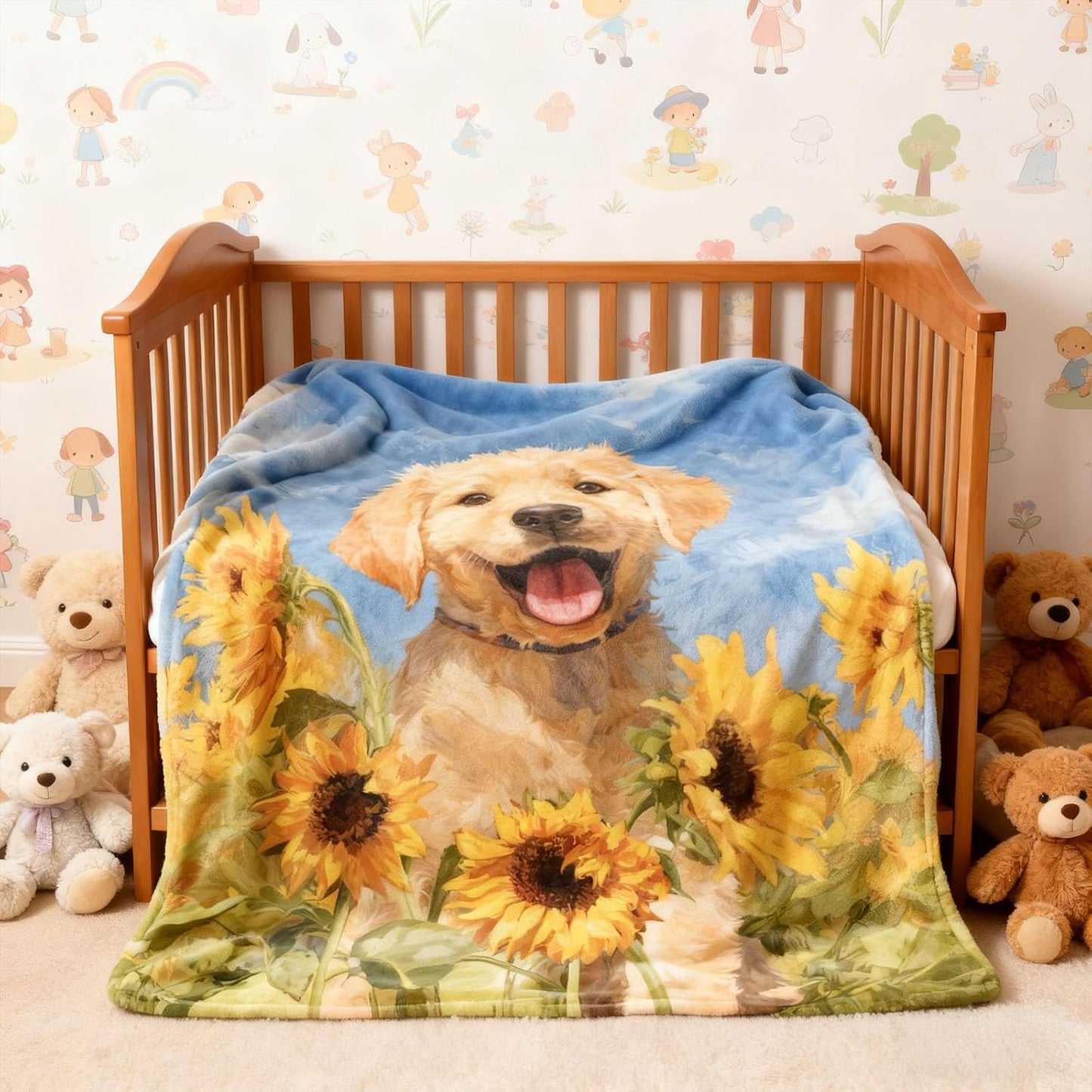 Cute Golden Retriever Flannel Blanket Throw, Super Soft Cozy Nap Blanket with Funny Dog Pattern for Sofa Travel and Camping, for All Seasons 50"x60" inch Yellow Puppy