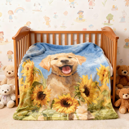 Cute Golden Retriever Flannel Blanket Throw, Super Soft Cozy Nap Blanket with Funny Dog Pattern for Sofa Travel and Camping, for All Seasons 50"x60" inch Yellow Puppy