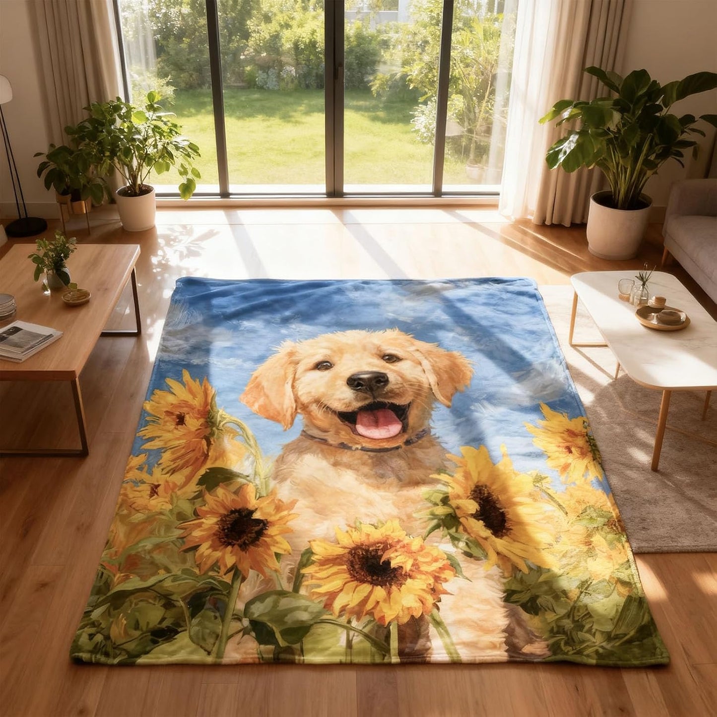 Cute Golden Retriever Flannel Blanket Throw, Super Soft Cozy Nap Blanket with Funny Dog Pattern for Sofa Travel and Camping, for All Seasons 50"x60" inch Yellow Puppy