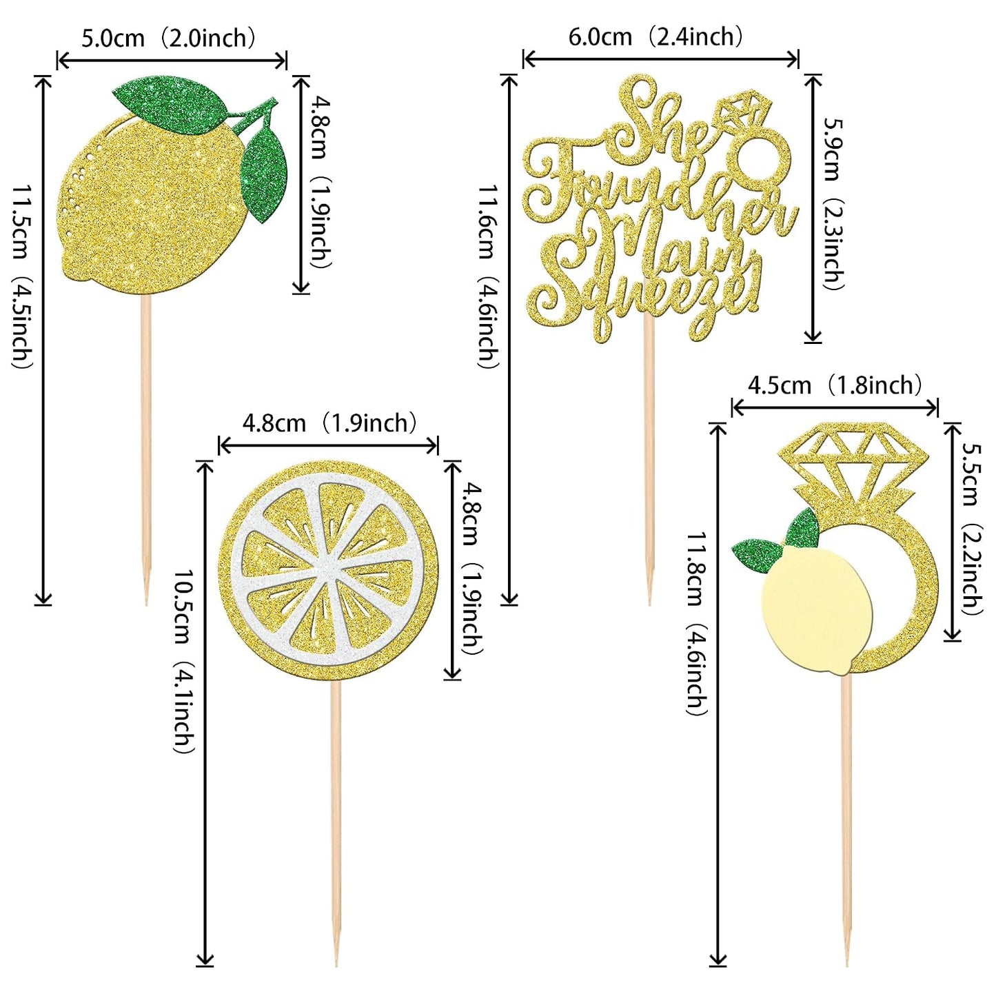 24 PCS Lemon Cupcake Toppers Glitter Lemonade Party She Found Her Main Squeeze Cupcake Picks for Lemon Theme Baby Shower Wedding Engagement Bridal Shower Birthday Party Cake Decorations Supplies