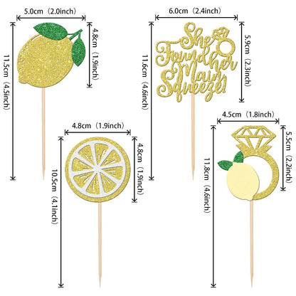 24 PCS Lemon Cupcake Toppers Glitter Lemonade Party She Found Her Main Squeeze Cupcake Picks for Lemon Theme Baby Shower Wedding Engagement Bridal Shower Birthday Party Cake Decorations Supplies
