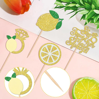 24 PCS Lemon Cupcake Toppers Glitter Lemonade Party She Found Her Main Squeeze Cupcake Picks for Lemon Theme Baby Shower Wedding Engagement Bridal Shower Birthday Party Cake Decorations Supplies