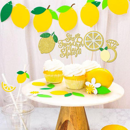 24 PCS Lemon Cupcake Toppers Glitter Lemonade Party She Found Her Main Squeeze Cupcake Picks for Lemon Theme Baby Shower Wedding Engagement Bridal Shower Birthday Party Cake Decorations Supplies