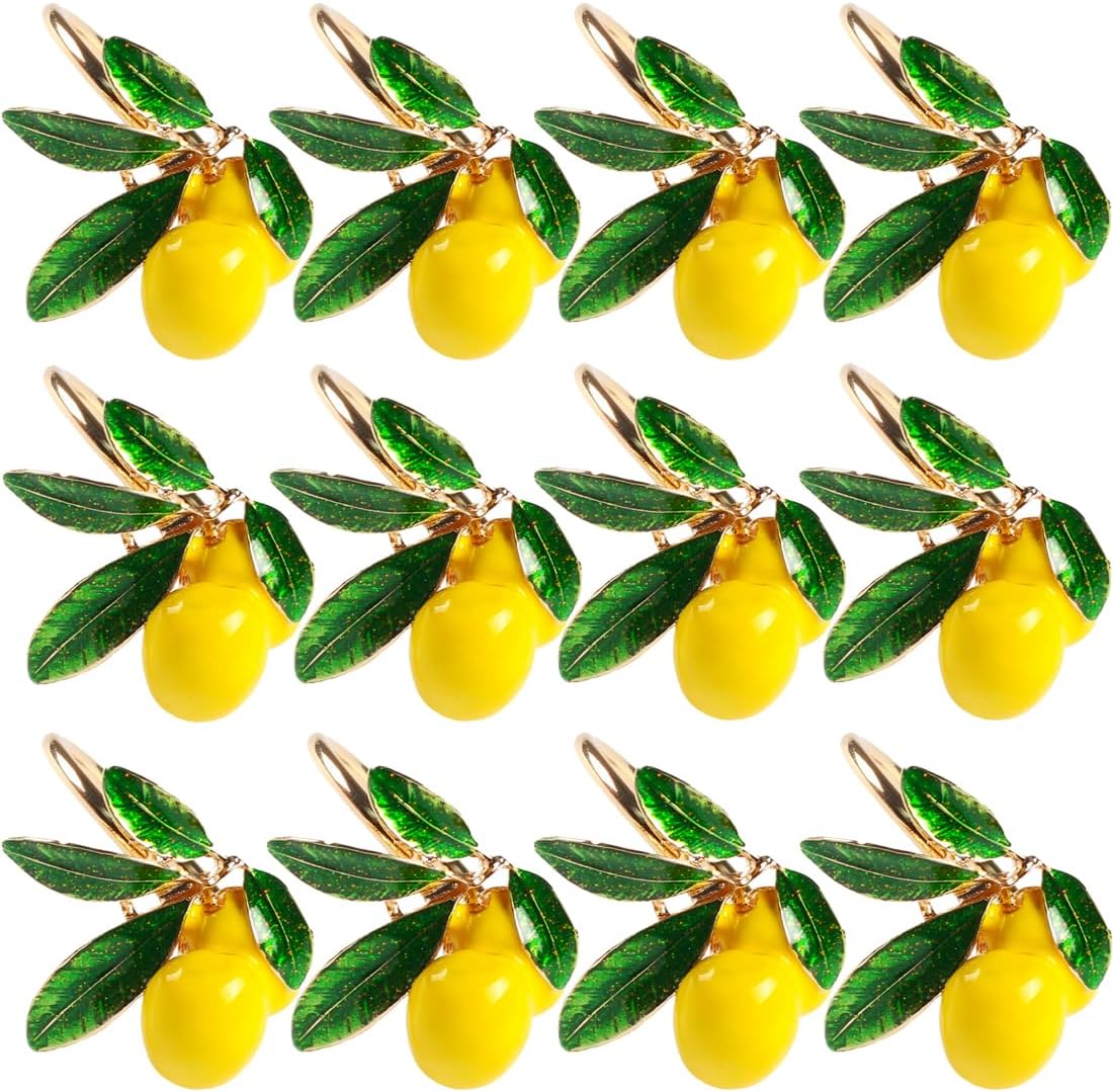 Lemon Napkin Rings Set of 12, Lovely Yellow Decorative Fruit Lemon Napkin Ring Holder for Wedding, Dinner Party, Summer Holiday, Table Decorations, Lemon Gold