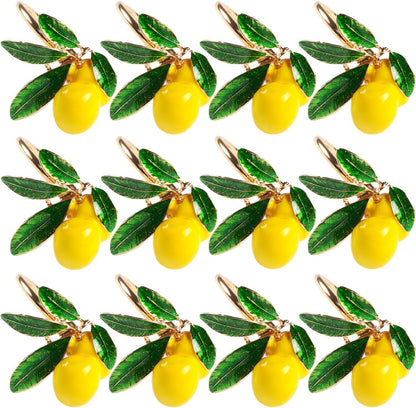 Lemon Napkin Rings Set of 12, Lovely Yellow Decorative Fruit Lemon Napkin Ring Holder for Wedding, Dinner Party, Summer Holiday, Table Decorations, Lemon Gold