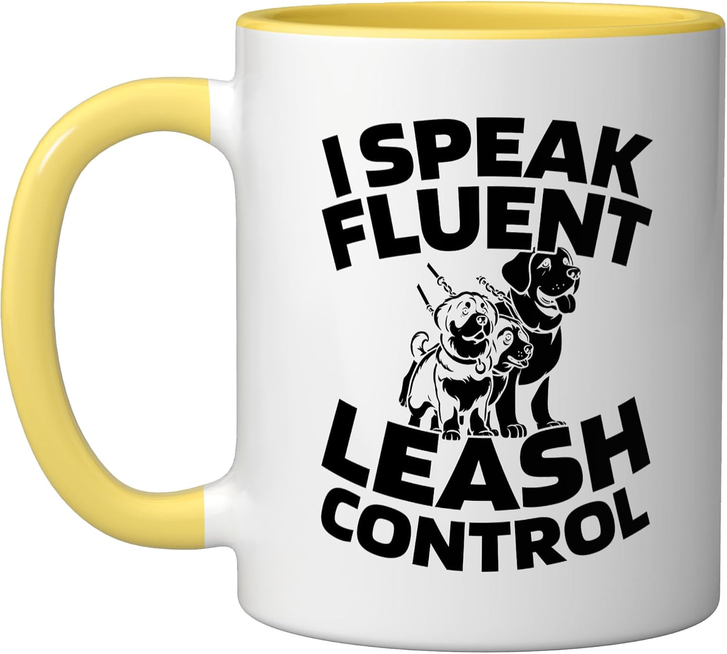 Walking Pet Care - Exercise Dog Walker Ceramic Mug, Yellow/White