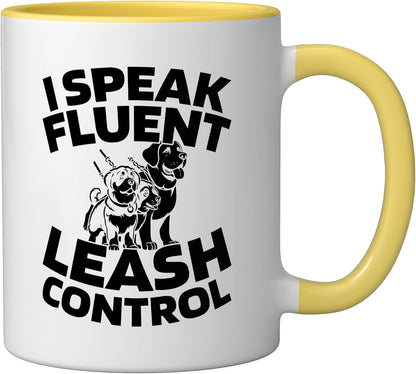 Walking Pet Care - Exercise Dog Walker Ceramic Mug, Yellow/White