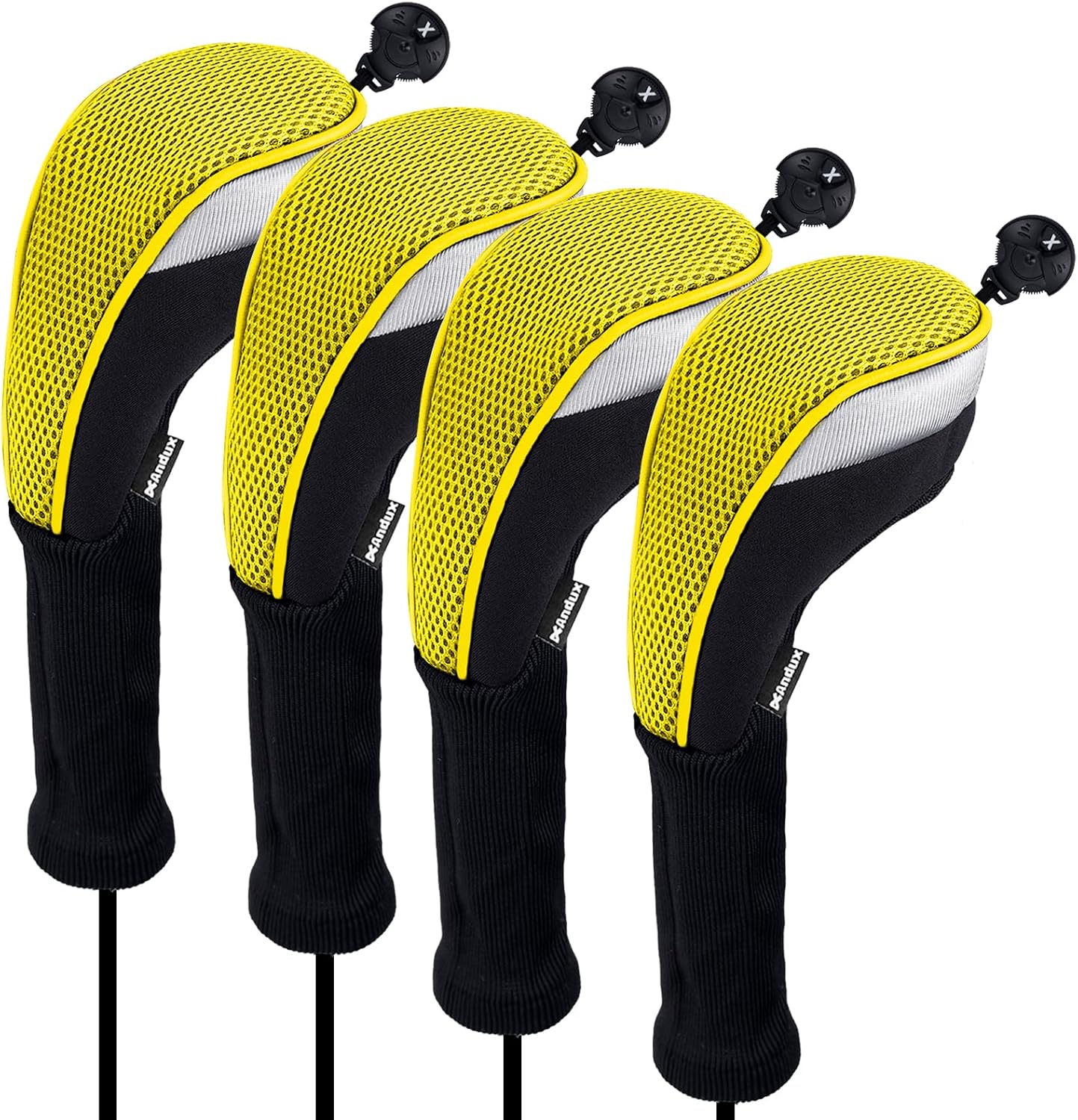 4pcs Long Neck Golf Hybrid Club Head Covers Dial No. Tag CTMT-02 | Mesh Breathable material | all the Same Size | Coloured Piping | Pull-On Closure