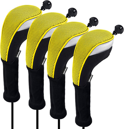 4pcs Long Neck Golf Hybrid Club Head Covers Dial No. Tag CTMT-02 | Mesh Breathable material | all the Same Size | Coloured Piping | Pull-On Closure