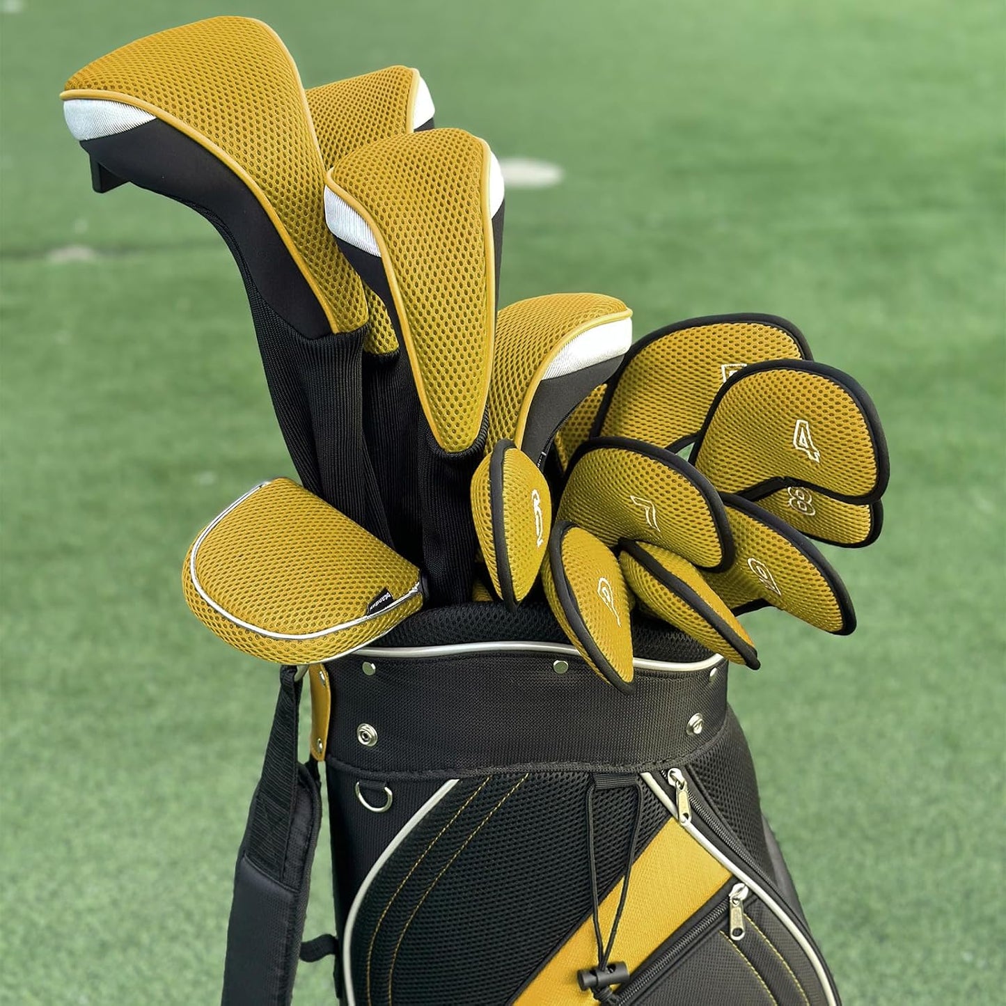 4pcs Long Neck Golf Hybrid Club Head Covers Dial No. Tag CTMT-02 | Mesh Breathable material | all the Same Size | Coloured Piping | Pull-On Closure