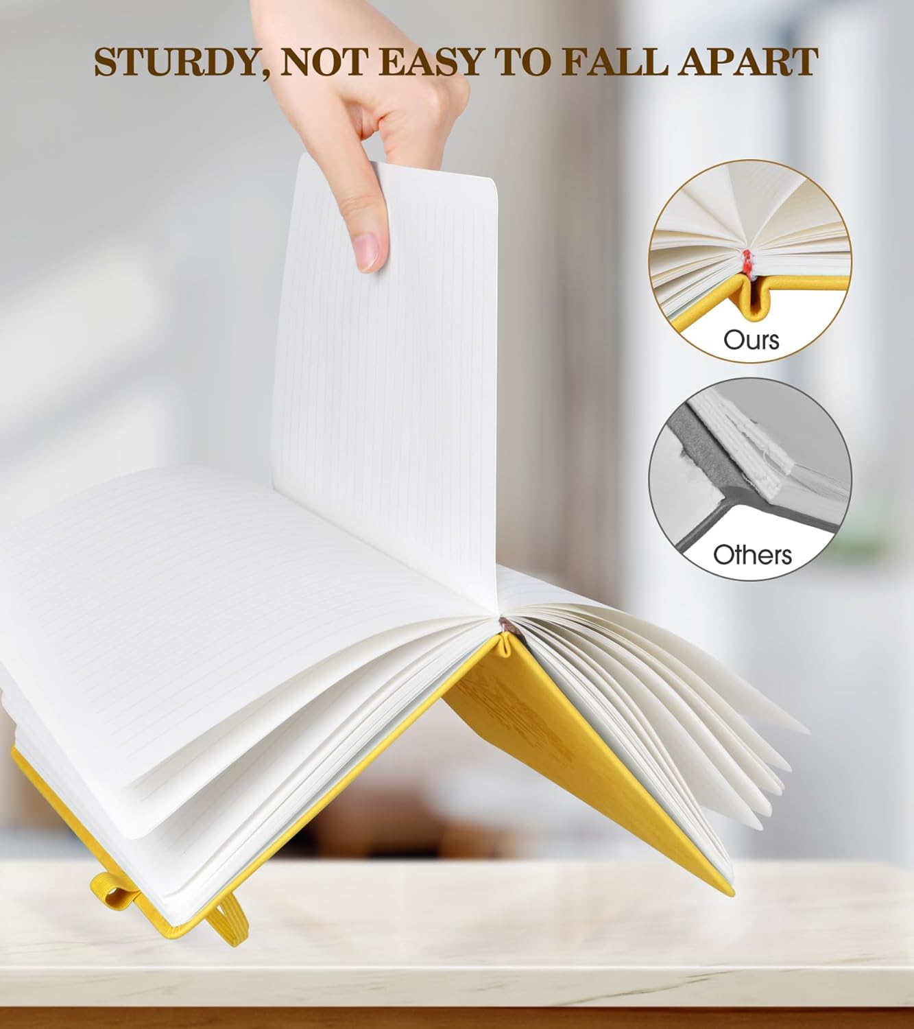 Lined Journal Notebook for Women, A5 Yellow Hardcover Leather Journals for Writing, 200 Pages Travel Daily Journal,Thick College Ruled Notebook for Work School, Note Taking, Business 5.75'' X 8.38''