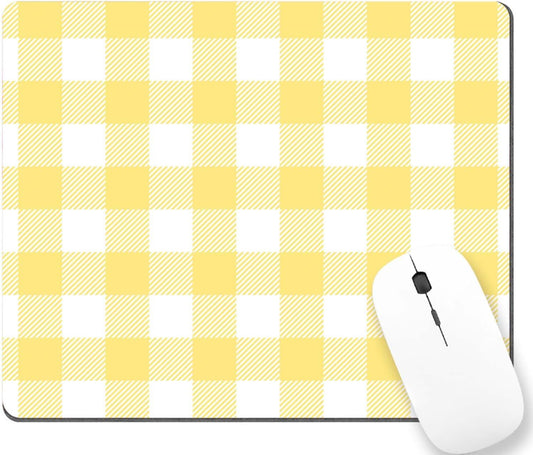 Lemon Yellow Gingham Check Pattern Customized Rectangle Non-Slip Rubber MousePads for Office Home Laptop, Computer Mouse Pad for Wireless Mouse, 9.5""x7.9""x0.12"" Inch(240mm x 200mm x 3mm)