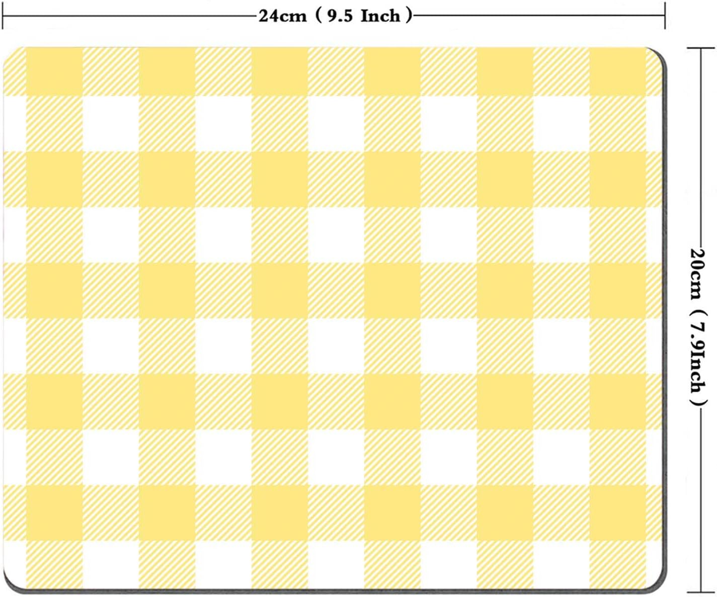 Lemon Yellow Gingham Check Pattern Customized Rectangle Non-Slip Rubber MousePads for Office Home Laptop, Computer Mouse Pad for Wireless Mouse, 9.5""x7.9""x0.12"" Inch(240mm x 200mm x 3mm)