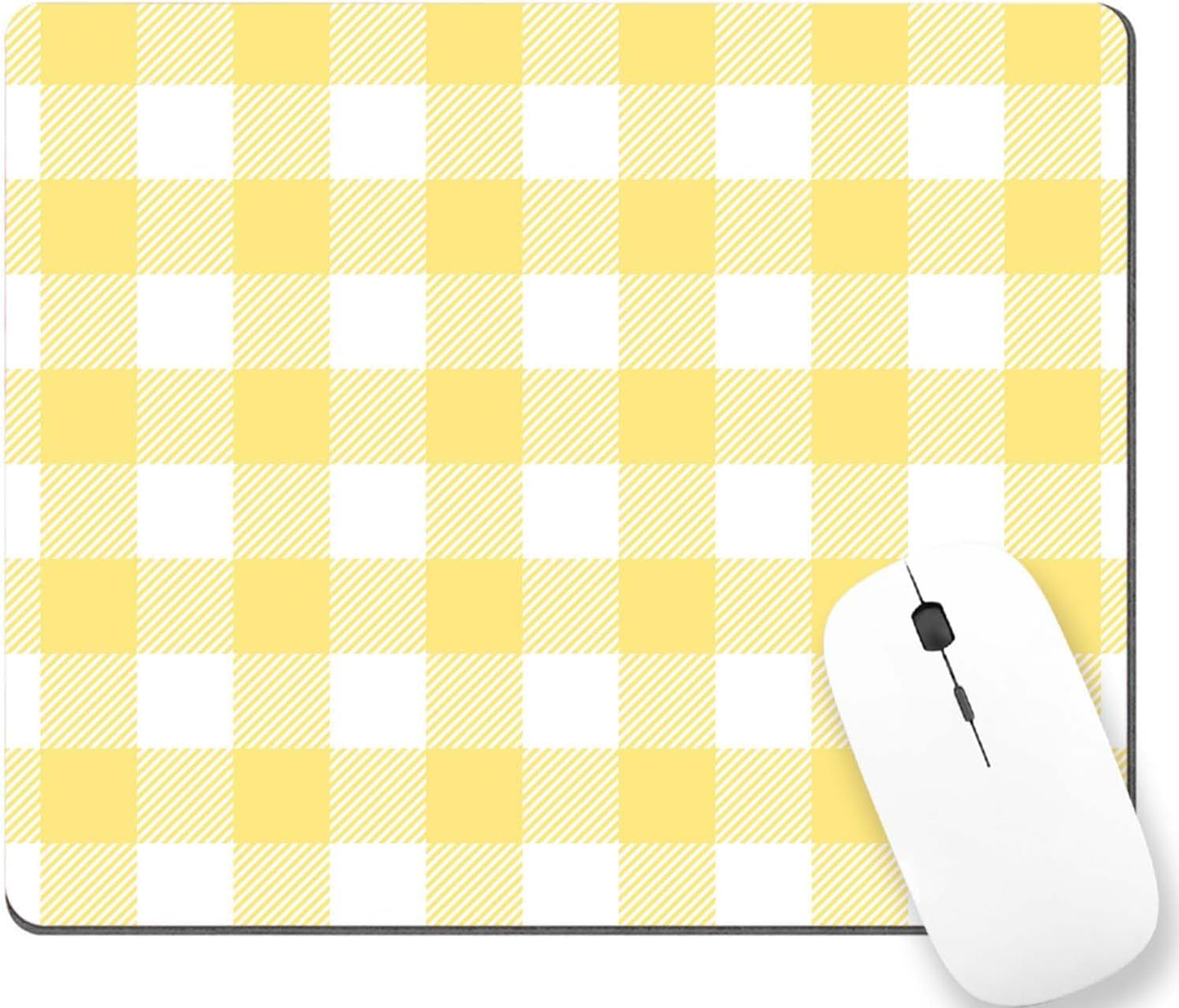 Lemon Yellow Gingham Check Pattern Customized Rectangle Non-Slip Rubber MousePads for Office Home Laptop, Computer Mouse Pad for Wireless Mouse, 9.5""x7.9""x0.12"" Inch(240mm x 200mm x 3mm)