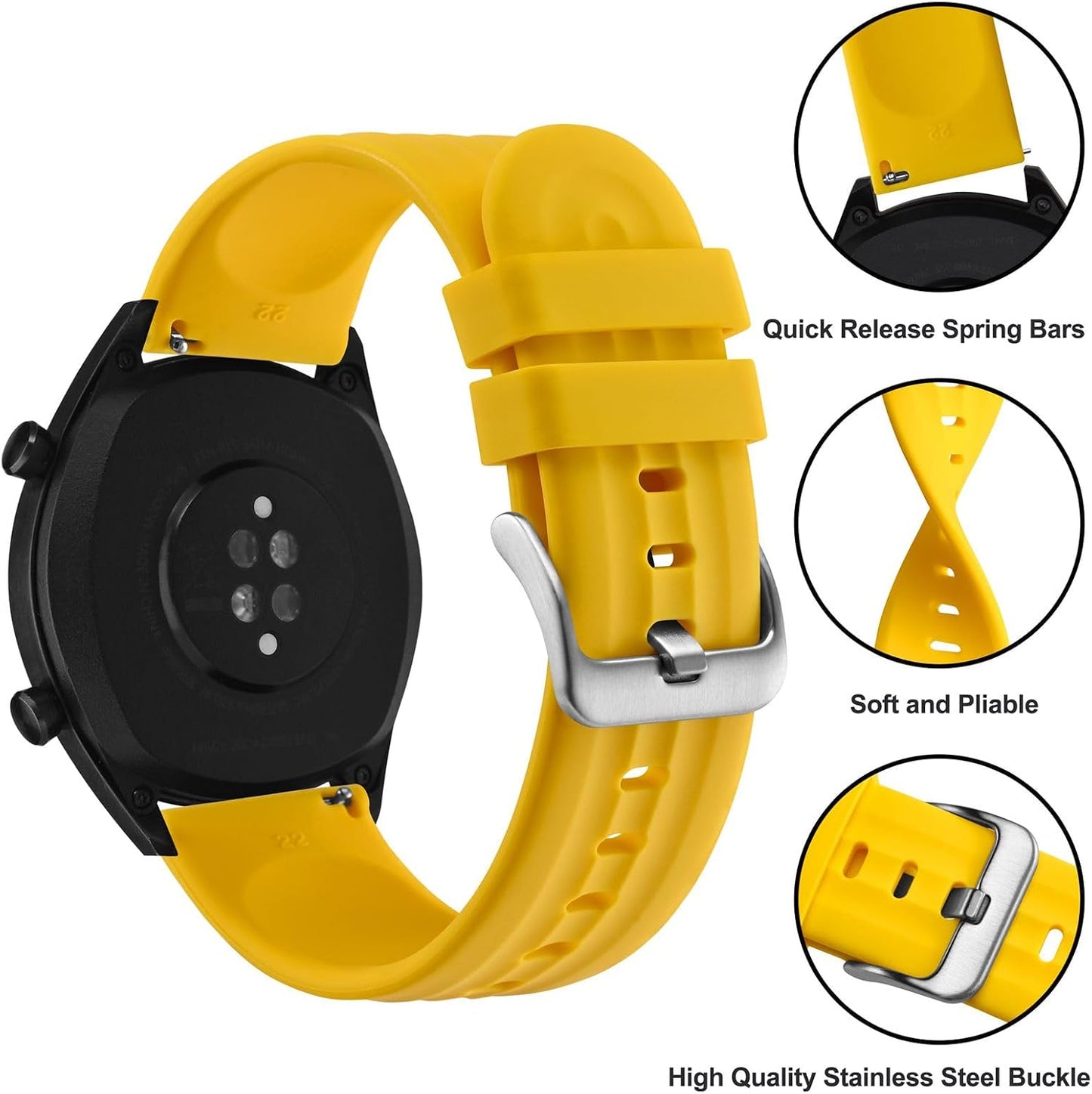ANBEER Silicone Watch Band 18mm 20mm 22mm 19mm 21mm, Quick Release Rubber Replacement Strap for Men Women - Extra Long